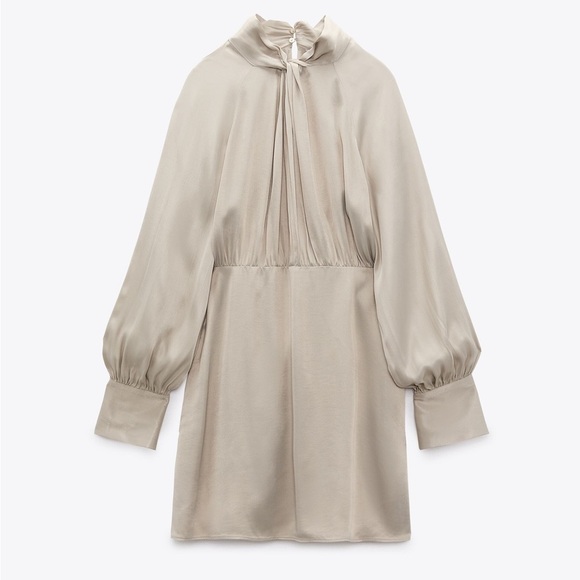 NWT ZARA Silky Satin Knotted Cream Long Sleeve Dress Formal Minimalist Modern - Picture 10 of 14